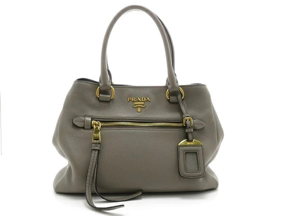 Prada gray Vitello Phenix leather convertible handbag dual top handles